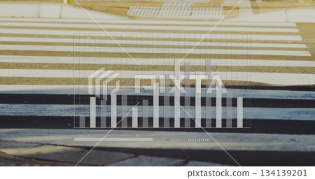 Translucent bar chart overlaying zebra crossing, grid lines axis labels slider curb grate 134139201