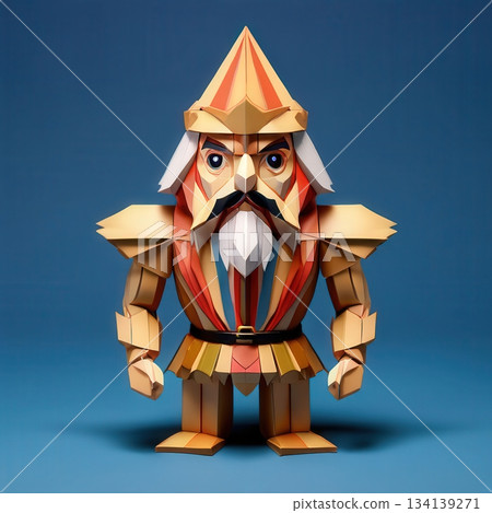 an AI Image Generator, Low-Poly Wooden Knight Figurine: Colorful Armor, 134139271