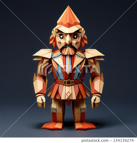 an AI Image Generator, Low-Poly Wooden Knight Figurine: Colorful Armor, 134139274