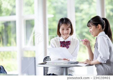 High school students studying with friends 134139401