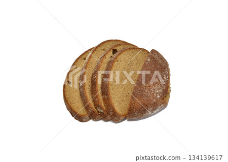 Slices of bread baked from rye flour. Slices of bread baked from rye flour. 134139617