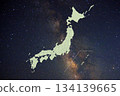 Starry sky (Milky Way) overlaid with a map of Japan 134139665