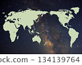 World map overlaid on starry sky (Milky Way) 134139764