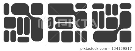 Bento grid vector layouts for website headers. Minimal horizontal geometric tiles pattern templates for collage frames, UI wireframes and modern web presentation backgrounds. 134139817