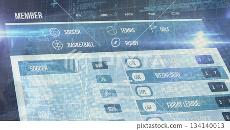 Displaying sports dashboard menu bar at virtual interface, showing sports icons and LIVE badges Displaying sports dashboard menu bar at virtual interface, showing sports icons and LIVE badges 134140013