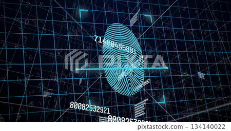 Projecting fingerprint intersecting scanning beam within grid overlay, floating codes and numbers Projecting fingerprint intersecting scanning beam within grid overlay, floating codes and numbers 134140022