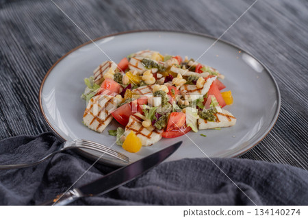 Salad with mozzarella cheese and oranges. Salad with mozzarella cheese and oranges. 134140274