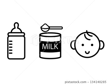 奶粉奶瓶嬰兒圖標 134140285