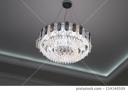 Glass classic massive lamp with cold light. Illuminated ceiling Glass classic massive lamp with cold light. Illuminated ceiling 134140509