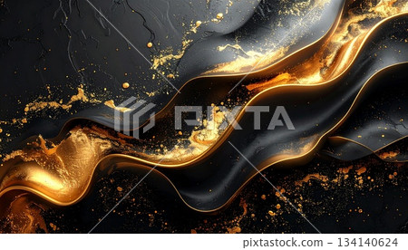 Abstract marble-style background material with luxurious gold foil and black background Abstract marble-style background material with luxurious gold foil and black background 134140624