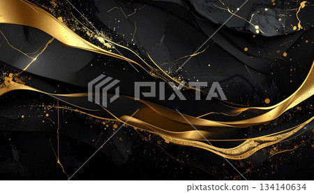 Abstract marble-style background material with luxurious gold foil and black background Abstract marble-style background material with luxurious gold foil and black background 134140634