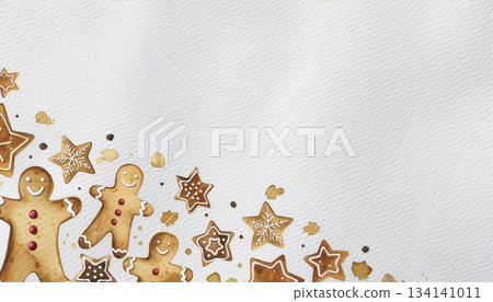 Merry Christmas Greeting Card with Watercolor Border 134141011