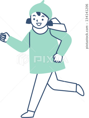 Smiling girl running in winter jacket 134141206