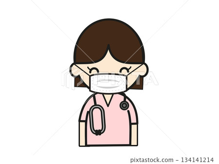 Illustration of a female nurse wearing a mask Illustration of a female nurse wearing a mask 134141214