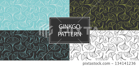 Ginkgo Line Art Seamless Pattern. Outline Botanical Ornaments, Hand-drawn Style in a Vector Illustration Ginkgo Line Art Seamless Pattern. Outline Botanical Ornaments, Hand-drawn Style in a Vector Illustration 134141236
