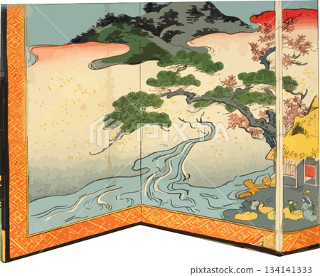 A vividly painted folding screen A vividly painted folding screen 134141333