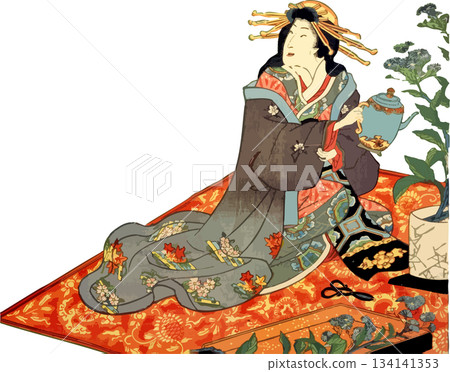 一位女士正在享受插花的樂趣 134141353