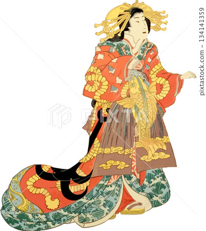 Courtesan in a luxurious kimono 134141359