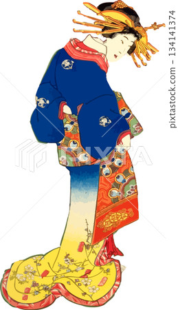 一位穿著孔雀圖案和服的女子 134141374