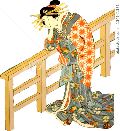 A woman resting her chin on the railing 134141381