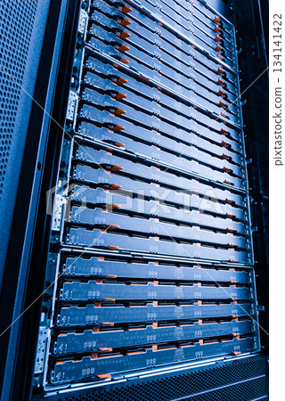detail of data center with hard drive array 134141422