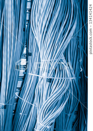 bunch of network cables in wave pattern leading across server ro bunch of network cables in wave pattern leading across server ro 134141424