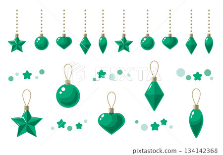 綠色聖誕裝飾品插圖套裝 134142368