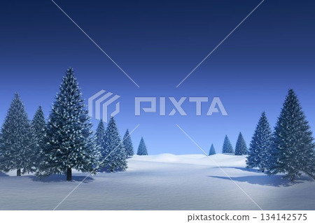 Snowy landscape with fir trees 134142575