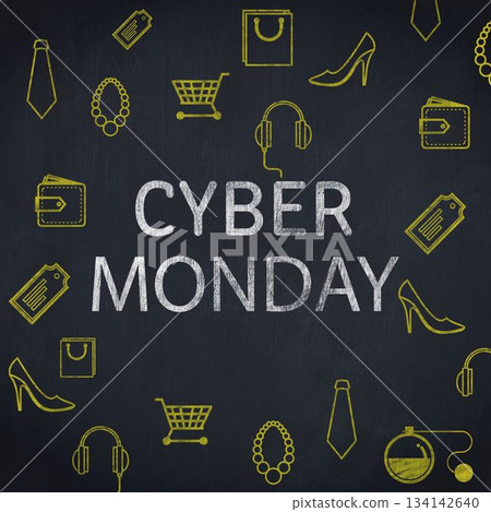 Cyber Monday sale sign with various icon Cyber Monday sale sign with various icon 134142640