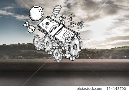 Bundle of money and various symbols 134142700