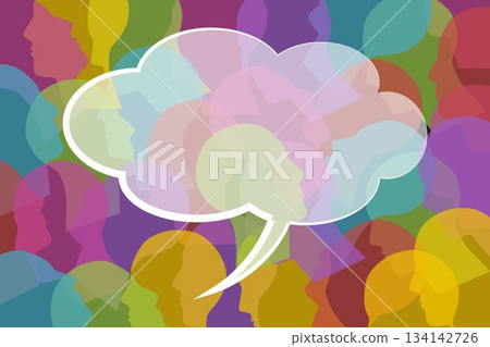 Colorful human faces with cloud speech bubble Colorful human faces with cloud speech bubble 134142726