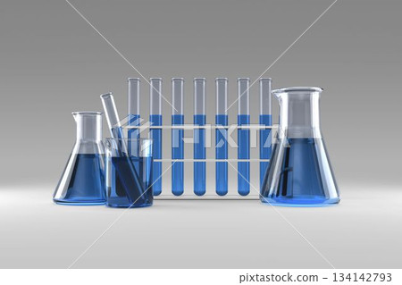 Laboratory flask with chemical solutions 134142793