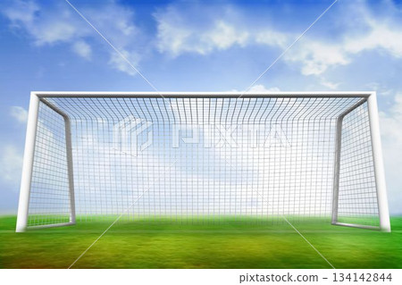 Football pitch and goal under blue sky Football pitch and goal under blue sky 134142844