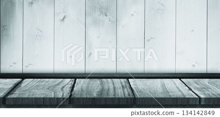 Close up of gray empty shelf on wall 134142849