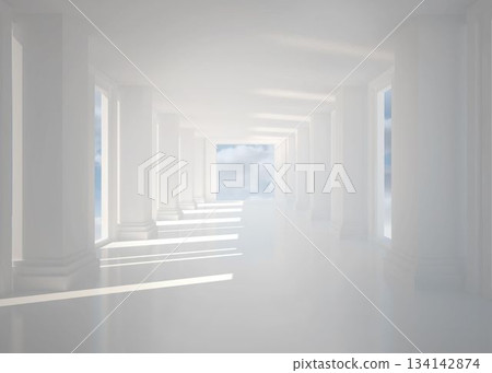 Bright white hall with columns Bright white hall with columns 134142874