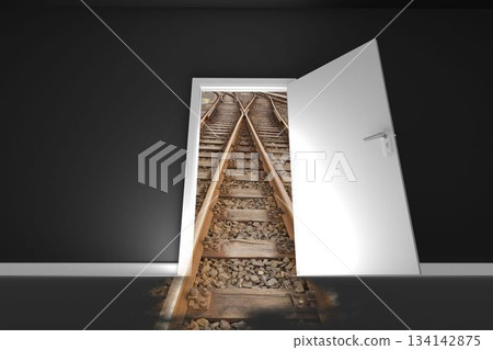 Door opening at railroad tracks Door opening at railroad tracks 134142875