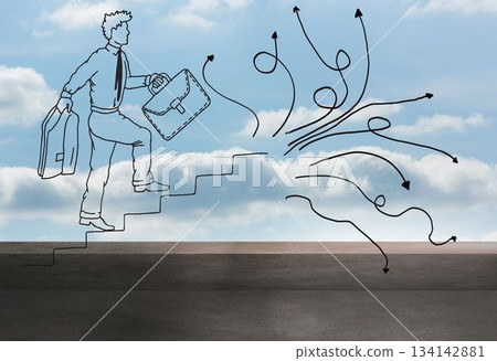 Comic man over balcony and sky 134142881