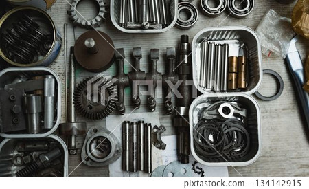 High angle view of metallic tools 134142915