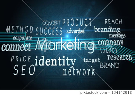 Marketing buzzwords on black background 134142918