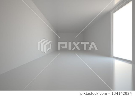 Flat design interior showcasing rectangular opening letting in bright light across glossy floor Flat design interior showcasing rectangular opening letting in bright light across glossy floor 134142924