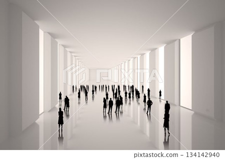 Tiny figures in huge hall 134142940