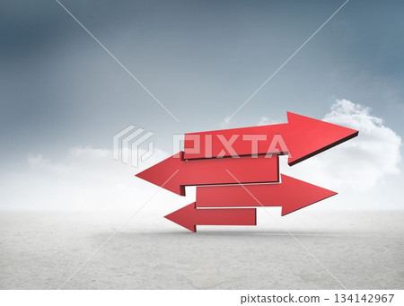 Red arrows in a desert landscape Red arrows in a desert landscape 134142967