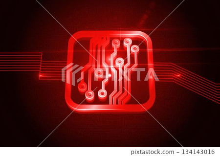Shiny red circuit board on black background 134143016