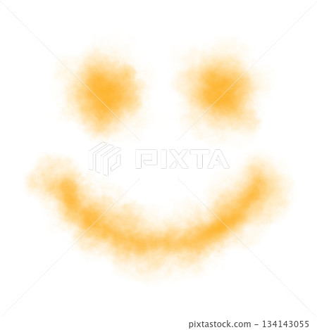 Glowing orange smiley face with soft fluffy smoke texture isolated on transparent background 134143055