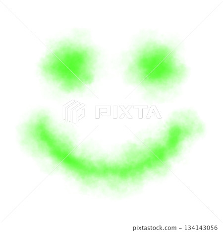 Glowing green smiley face with soft fluffy smoke texture isolated on transparent background 134143056