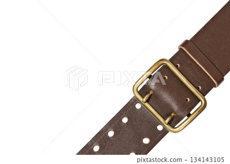 Brown leather belt with bronze buckle Brown leather belt with bronze buckle 134143105