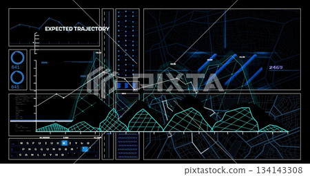 Displaying dashboard showing charts and code window on console, with line graphs and terrain grid Displaying dashboard showing charts and code window on console, with line graphs and terrain grid 134143308