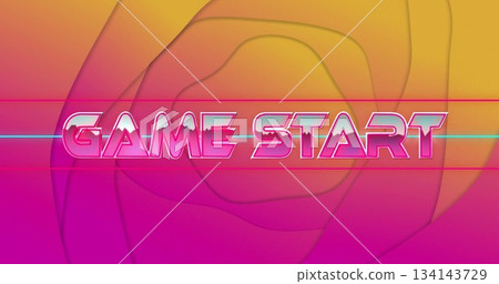 Glowing neon-styled 'GAME START' lettering shining over arcade backdrop, with neon light bars 134143729