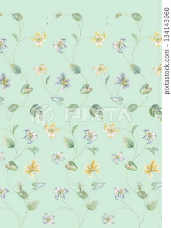 Assorted floral geometric and heart pattern panel designs in soft pastel colors Assorted floral geometric and heart pattern panel designs in soft pastel colors 134143960