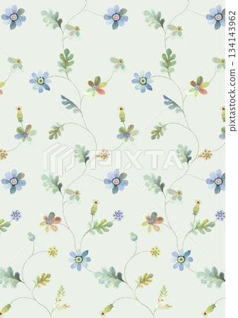 Assorted floral geometric and heart pattern panel designs in soft pastel colors 134143962